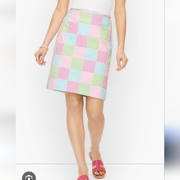 Talbots Seersucker Canvas Patchwork Stripe Skirt Size 8 Madras Summer Pastels - Picture 1 of 7